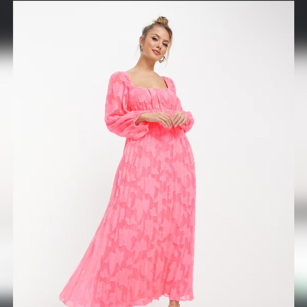 ASOS DESIGN sweetheart neckline burnout pleated midi dress in pink